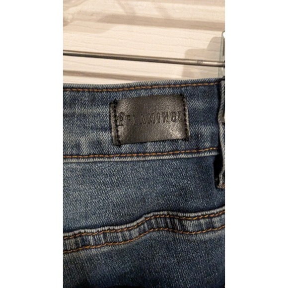 Flamingo Embroidered Wide Leg Jeans Blue Denim Size Medium Y2K Floral low rise - Picture 4 of 8